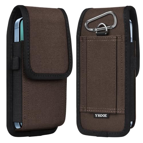 ykooe Cell Phone Pouch Nylon Belt Holster Case Compatible with iPhone 17 16 15 14 13 12 11 & Pro Models, Samsung Galaxy S20 S21 S22 S23 S24 S25, Coffee–L - color: Coffee, size: L
