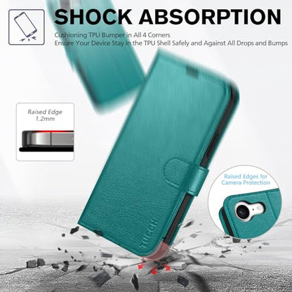 TUCCH Wallet Case for iPhone 17e/iPhone 16e (6.1"), 4 Card Slots, Cyan | RFID Blocking, Viewing Stand, Shockproof TPU Shell, PU Leather, Magnetic Closure, Protective Folio Flip Cover - color: Textured Cyan