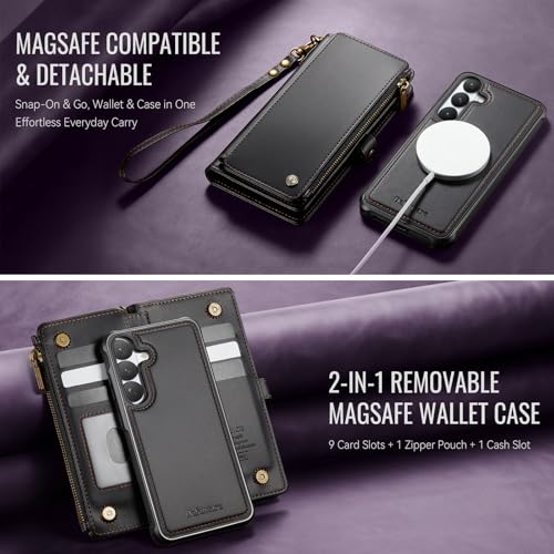 Defencase for Galaxy S26 Case Wallet Compatible with Magsafe 6.3", Black | Magnetic Detachable, with RFID Bolcking Card Holder, Zipper Strap, PU Leather Drop-Proof Phone Cover for Samsung Galaxy S26 - color: (Detachable with Magsafe)-Black