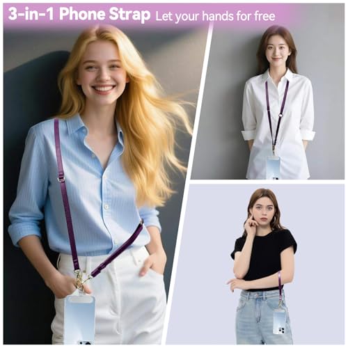 Clip and Go Phone Strap Crossbody Wrist 2 in 1 Leather Lanyard with Tether Hanging Loops Adjustable Anti-Theft Purse Replacement Handbag Long Thin Shoulder Neck Straps for All Phones Keys Bags Puple - color: Puple