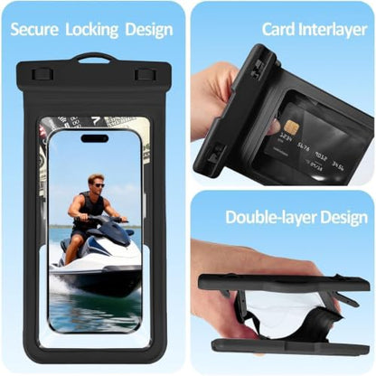 2-Pack IPX8 Waterproof Phone Pouch Set Black | Sturdy Lock, Interior Card Holder, Dry Bag, Beach Essentials, Compatible for iPhone 17-11, for Galaxy S25-23 - color: Black