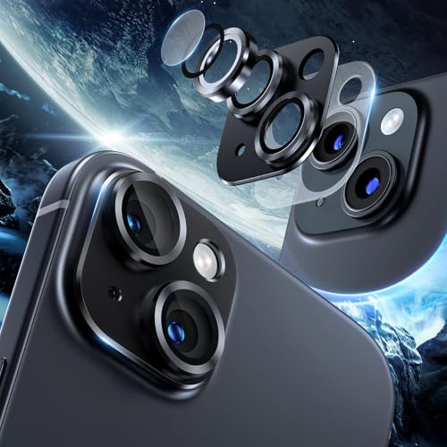 [2 Pack Camera Lens Protector for iPhone 15/15 Plus,9H Tempered Glass,Aviation Aluminum Plate Cover,Night Circle,No Bubble,HD Clarity,Case Friendly,Easy Installation-Black - size: for iPhone 15/15 Plus