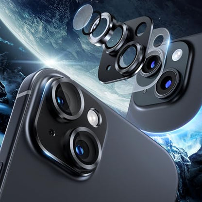 [2 Pack Camera Lens Protector for iPhone 15/15 Plus,9H Tempered Glass,Aviation Aluminum Plate Cover,Night Circle,No Bubble,HD Clarity,Case Friendly,Easy Installation-Black - size: for iPhone 15/15 Plus