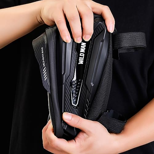 WILD MAN Hard Shell Bike Phone Frame Bag Waterproof Top Tube Bike Phone Bag with Sensitive Touch Screen for Road Mountain MTB Cycling(M30,Black) - color: Black