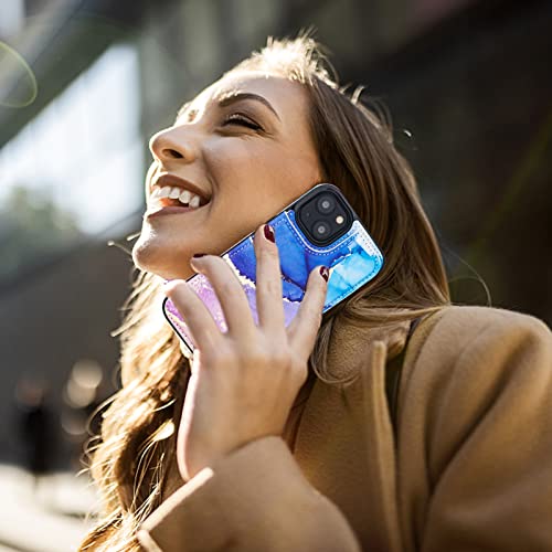HAOPINSH for iPhone 14 Wallet Case with Card Holder, Blue Purple Marble Pattern Back Flip Folio PU Leather Kickstand Card Slots Case for Women Girls, Double Magnetic Clasp Shockproof Cover 6.1" - color: Blue Purple Marble