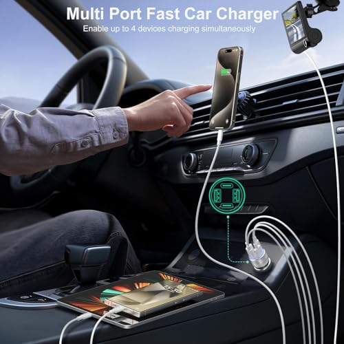 USB C Car Charger, 4 Port 65W Super Fast Charging Cigarette Lighter Adapter - color: Silver, size: 1-Pack