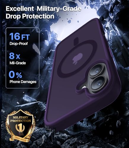 CAHEJILU Magnetic for iPhone 16 Case,[Compatible with MagSafe][Military Grade Drop Protection] Anti-Fingerprint Translucent Matte Shockproof Protective Case for iPhone 16 Phone Case 6.1",Deep Purple - color: Deep Purple