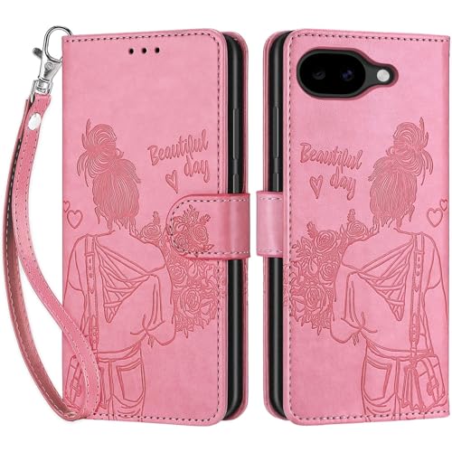 for Google Pixel 10a Wallet case, Pink-Girl | 3 Card Holders, Kickstand, Shockproof TPU Shell, PU Leather, Magnetic Closure, Protective Flip Folio Cover, Women - color: 1