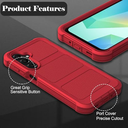 for Samsung Galaxy A16 5G Case with 2 Pack Tempered Glass Screen Protector, [Holster Series] Belt Clip Hard Tough Heavy Duty Rugged Shockproof Protective Cell Phone Case (Red) - color: Red
