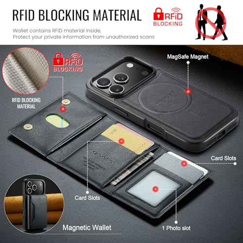 K2 2 in 1 Detachable Magnetic Phone Cases Compatible with iPhone 17 Pro Case with Card Holder RFID Blocking, Compatible with Magsafe Wallet, Leather 6.3'' (Black, iPhone 17 Pro) - color: Black, size: iPhone 17 Pro