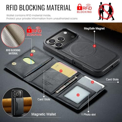 K2 2 in 1 Detachable Magnetic Phone Cases Compatible with iPhone 17 Pro Case with Card Holder RFID Blocking, Compatible with Magsafe Wallet, Leather 6.3'' (Black, iPhone 17 Pro) - color: Black, size: iPhone 17 Pro