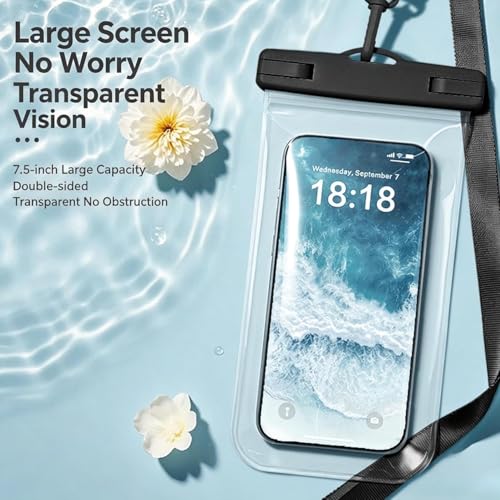Large Waterproof Phone Pouch [with Sealing Strip], Floating Waterproof Pouch for Kayak Beach Cruise Essentials, IPX8 Dry Bag for iPhone (Black) - color: Black