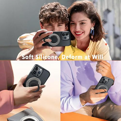 [Silicone Ring] 2025 Unrivaled Stability for MagSafe Phone Grip, Magnetic Phone Ring Holder, Compatible with MagSafe Kickstand Magnetic for iPhone 16 15 14 13 12 Pro Max Plus&Android (Gray)