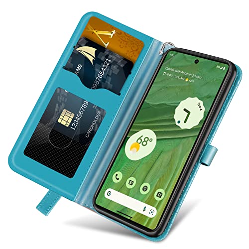 Wallet Case for Google Pixel 7 with Card Holder/Slot,PU Leather Folio Flip Shell [Kickstand][Magnetic Closure][Wrist Strap] Shockproof Cover Fit Google Pixel 7, Turquoise - color: Turquoise, size: Google Pixel 7