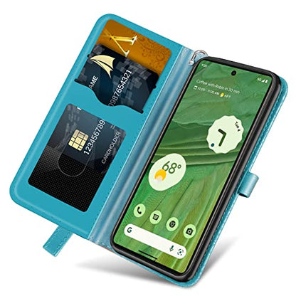 Wallet Case for Google Pixel 7 with Card Holder/Slot,PU Leather Folio Flip Shell [Kickstand][Magnetic Closure][Wrist Strap] Shockproof Cover Fit Google Pixel 7, Turquoise - color: Turquoise, size: Google Pixel 7