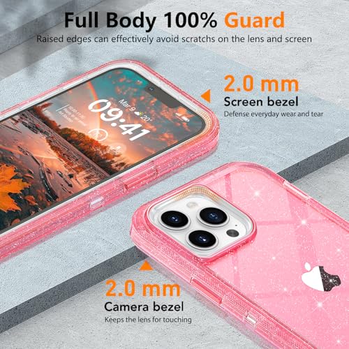 TUTUKII for iPhone 14 Pro Max Case Pink Glitter | Heavy Duty Shockproof, Anti-Drop, Anti-Yellow,Triple-Layer Transparent Protective Phone Cover, 6.7" - color: Pink Glitter, size: iPhone 14 Pro Max 6.7"