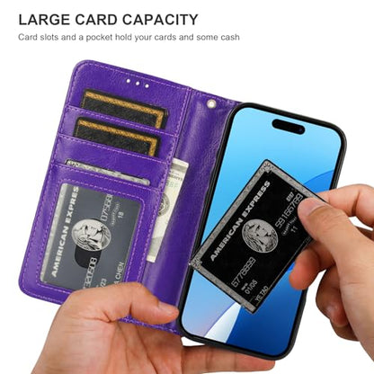 Bocasal Detachable Wallet Case Card Holder for iPhone 16 Pro, Purple | RFID Blocking Kickstand Card Slots Holder PU Leather Magnetic Shockproof Wrist Strap Removable Flip Protective Cover 6.3 inch - color: Purple