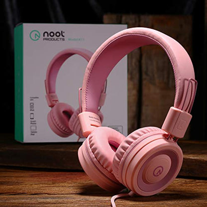 noot products K11 Kids Headphones Wired 3.5mm Jack Tangle-Free Soft Pink - color: Soft Pink