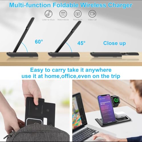 Generic 3-in-1 Wireless Charging Station (Black) - color: Black