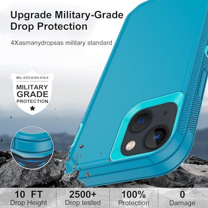 for iPhone 13 Case with 2 Screen Protector,Shockproof Drop Protection Full Body Heavy Duty 3 Layer Military Rugged Durable Phone Cover for Apple iPhone 13 6.1" (Light Blue) - color: Light Blue