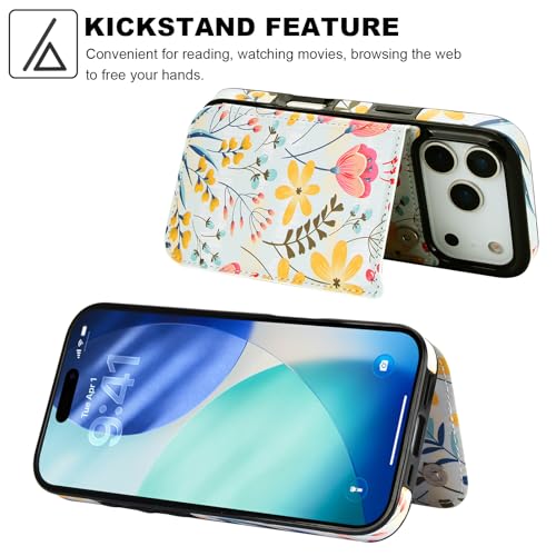 HAOPINSH Wallet Case with Card Holder for iPhone 17 Pro, Floral Flower Pattern Back Flip Folio PU Leather Kickstand Card Slots Case, Double Magnetic Clasp Shockproof Cover 6.3" - color: Floral Flower