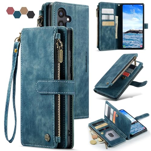 Compatible with Samsung Galaxy S24+ Plus Wallet Case with Card Holder Kickstand Magnetic Zipper Pocket Lanyard Strap Wristlet,Leather Flip Case Wallet for Galaxy S24+ Plus 5G 6.7 Inch(Blue) - color: Blue, size: S24+ Plus 6.7 Inch