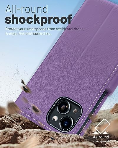 OCASE Compatible with iPhone 15 Wallet Case, PU Leather Flip Folio Case with Card Holders RFID Blocking Kickstand [Shockproof TPU Inner Shell] Phone Cover 6.1 Inch 2023, Litchi Purple - color: Litchi Purple