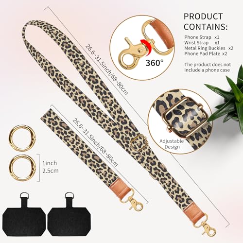 Cell Phone Lanyard Adjustable Crossbody Strap, Cute Phone Neck Wristlet Wrist Strap Patch for Keys Case Accessories - color: Luxury Brown Leopard
