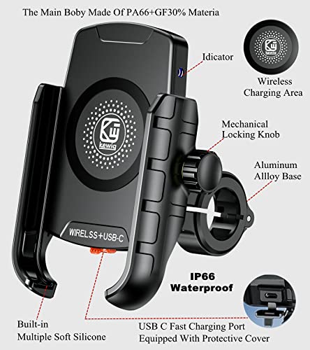 BRCOVAN Motorcycle Phone Mount Holder with Wireless & USB-C Charger