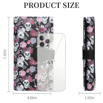 GOIACII Women's Wallet RFID Blocking Large Capacity Card Holder Ladies Phone Clutch Travel Long Purse Skull Goth - color: Z01 Skull Goth Black