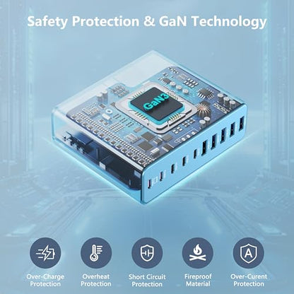 320W USB C Charger Block, MGRNPONY 10-Port GaN USB C Charging Station - color: Light Blue