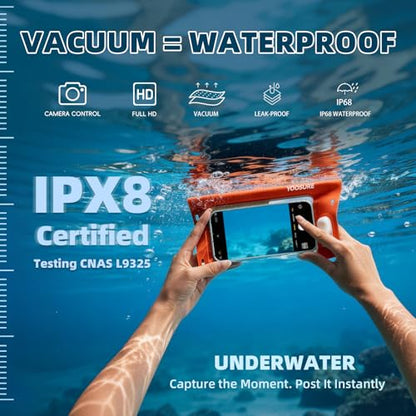Vacuum Waterproof Phone Pouch - IPX8 Professional Cell Phone Dry Bag with Lanyard, Essential for Beach & Cruise, Universal Waterproof Case Fits All Smartphones up to 7.7" (1, Orange) - color: Orange