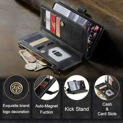 Samsung Galaxy S24+ Plus 5G Wallet Case with Card Holder Kickstand Magnetic Zipper Pocket Lanyard Strap Wristlet,Leather Flip Case Wallet for Samsung Galaxy S24+ Plus 5G 6.7 Inch(Black) - color: Black, size: S24+ Plus 6.7 Inch