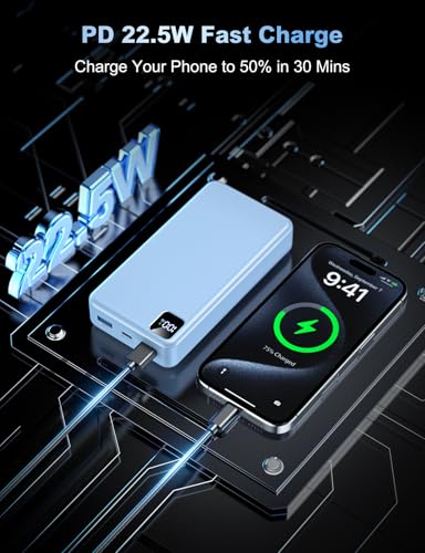 Portable Charger 56800mAh, 22.5W Fast Charging Power Bank with LED Display - color: SkyBlue