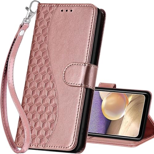 for Samsung Galaxy A32 5G Wallet case, Rose Gold | 3 Card Holders, Kickstand, Shockproof TPU Shell, PU Leather, Magnetic Closure, Protective Flip Folio Cover, Women - color: 5
