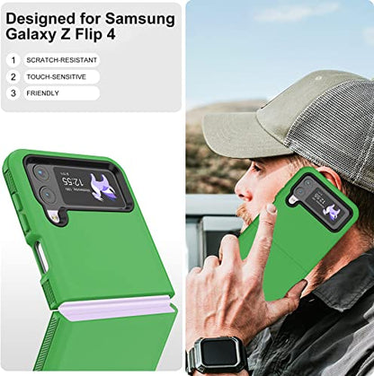 for Galaxy Z Flip 4 Case with Camera Lens Film,Shockproof Protective Phone Case Heavy Duty Full Body Protection Drop Proof Hard Rugged Cover for Samsung Galaxy Z Flip 4 (Green/Black) - color: Green/Black