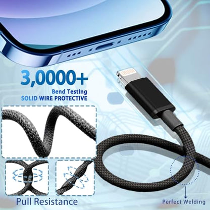 for Braided Long USB C to Lightning Cable 13FT 27W Fast Charging 2 Pack - color: Black, size: 13 feet/4 meters