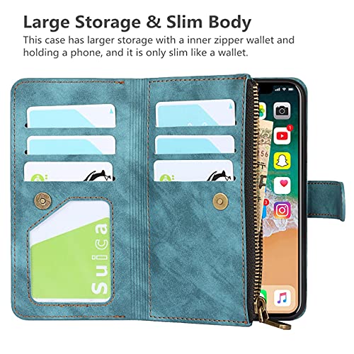 iCoverCase for iPhone X/XS Wallet Case with Card Holder and Wrist Strap, PU Leather Kickstand Card Slots Zipper Pocket Magnetic [Detachable] Flip Cover Case 5.8 Inch (Blue) - color: Blue