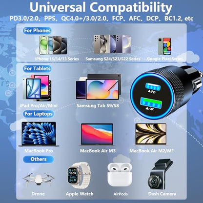 Apple MFi Certified iPhone Car Charger, 52.5W PD/QC3.0 USB-C Car Charger - color: Charcoal Black