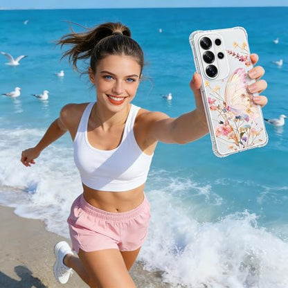 Designed for Galaxy S26 Ultra Case Clear with Card Holder, Shockproof Protective Butterfly and Flower Wallet Case for Samsung Galaxy S26 Ultra - color: Blutterfly+Flower