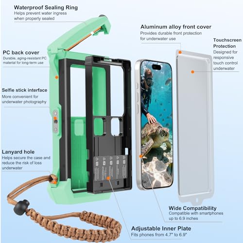 100FT/30M Gen 5 Diving Phone Case, Full Touchscreen Underwater Housing for iPhone 17-12 Pro Max & Samsung Galaxy S26 - S21, IPX8 Scuba Photo/Video Waterproof Case - color: Black_Grey