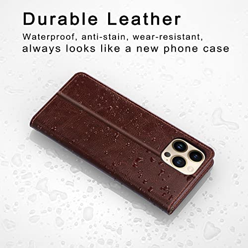 Belemay Compatible with iPhone 14 Pro Max Case Wallet-Genuine Leather Flip Case-RFID Blocking Card Holders-Shockproof TPU Shell Folio Cover Women Men Compatible with iPhone 14 Pro Max (6.7-inch) Brown - color: Brown, size: iPhone 14 Pro Max