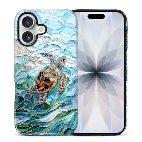 Case Compatible with iPhone 17, Cute Dual Layer Hybrid Phone Cover, Military Grade Drop Protection, Aesthetic Shockproof Phone Case for Women Girls, Stained Glass Sea Turtle - color: Stained Glass Sea Turtle, size: Iphone 17