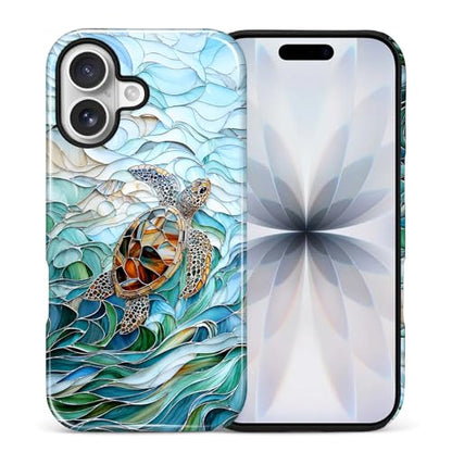 Case Compatible with iPhone 17, Cute Dual Layer Hybrid Phone Cover, Military Grade Drop Protection, Aesthetic Shockproof Phone Case for Women Girls, Stained Glass Sea Turtle - color: Stained Glass Sea Turtle, size: Iphone 17