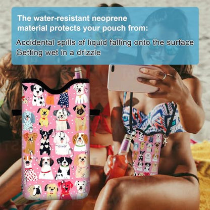 Neoprene Cell Phone Sleeve Pouch Case Bag with Crossbody Strap Neck Lanyard for Women 7.1 X 3.9 in Pink Dog - color: Pink Dog