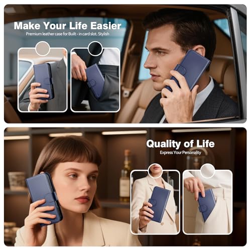 Magnetic 2 in 1 Detachable Compatible with Magsafe iPhone Air Genuine Wallet Case with Card Holder,Women Men Real Leather Flip RFID Blocking Credit Card Slots Stand Phone Cover,Dark Blue - color: Dark Blue, size: iPhone Air - 6.5"