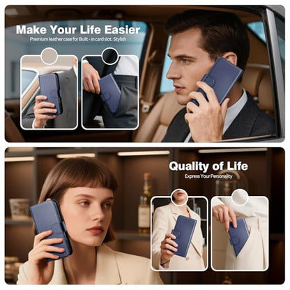 Magnetic 2 in 1 Detachable Compatible with Magsafe iPhone Air Genuine Wallet Case with Card Holder,Women Men Real Leather Flip RFID Blocking Credit Card Slots Stand Phone Cover,Dark Blue - color: Dark Blue, size: iPhone Air - 6.5"