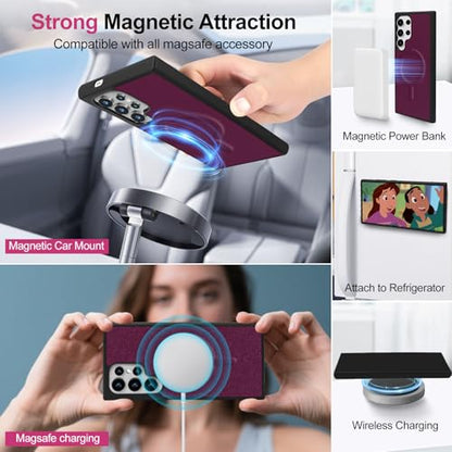 Magnetic Case for Samsung Galaxy S25 Ultra Wallet Compatible with Magsafe RFID Blocking Card Holder Detachable Phone Cover Kickstand Snap Strap Zipper Pocket PU Leather (Burgundy) - color: Burgundy, size: Galaxy S25 Ultra