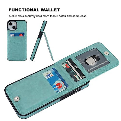 KIHUWEY for iPhone 14 Wallet Case Card Holder Kickstand, Mint Green - color: Mint Green