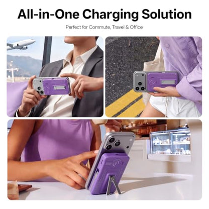 Q Magnetic Wireless Portable Charger 10,000mAh, Travel Essentials Power Bank with Built-in Cables & Foldable Stand, External Battery Pack Compatible with iPhone 17/16/15/14/13/12, Apple Watch - color: Purple